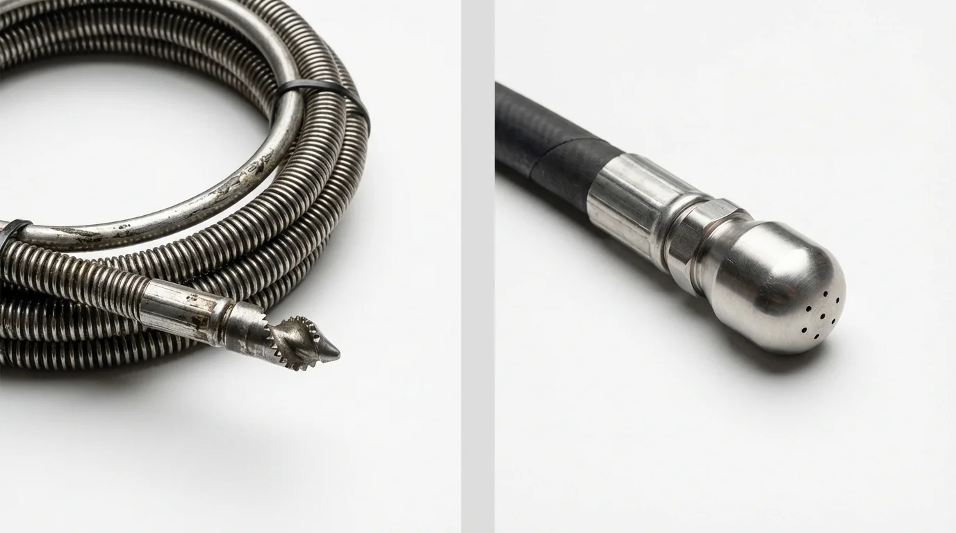 Drain snake cable and hydro jetting nozzle used for drain cleaning in Sabinal, TX