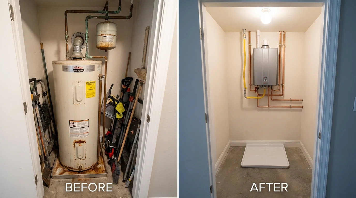 Tank water heater versus wall-mounted tankless unit comparison for Sabinal, TX homeowners