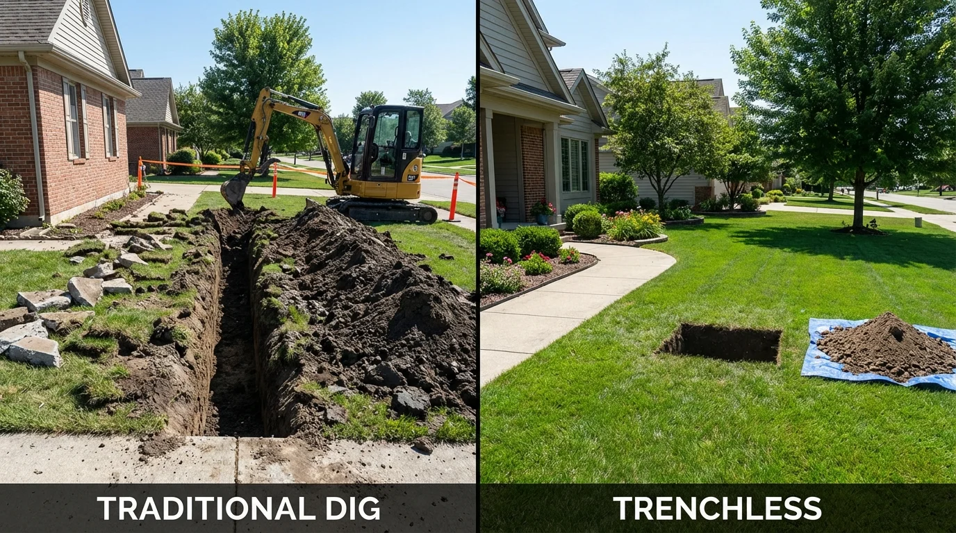 Trenchless sewer repair with minimal yard damage versus traditional excavation in Sabinal, TX